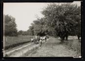 [Camp counsellor and group off for a walk]