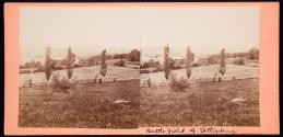 Inside view of the Union line from Cemetery to Round Top, Mead's Headquarters in the fore ground, Round Top in the distance.