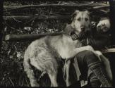 [Kate Steichen playing with Irish wolfhound]