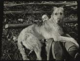 [Kate Steichen playing with Irish wolfhound]