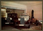 [Two "Wanderer" touring cars in showroom]