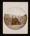 [Frank Seaman, Sidney Colgate and George Eastman, posed in front of the Javanese village on the Midway at the World's Columbian Exposition in Chicago.]