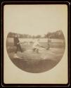 [Baseball game: batter, catcher and umpire, Williston School, Easthampton MA]