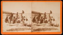 Group of Indian prisoners, making Bows and Arrows
