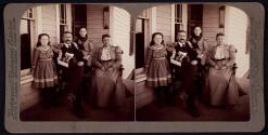 Henry Emsley Richmond,  Designer and mfgr. of wood & engraved stereoscope (he holds one) with his wife & daughters.
