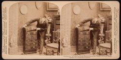 "Building up" on Underwood Patent Extension Stereograph Cabinet, - in a home Library