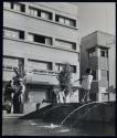 Rothschild Boulevard in Tel Aviv, a very typical artery of the new city. with modern buildings, shops, fountains and playgrounds for well-dressed children of the city middle-classes.