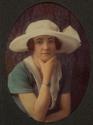 [Young woman in white picture hat]