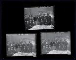 [Victor Keppler seated at banquet table with 13 men, all with fake moustaches in imitation of his real one]