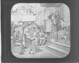 Gen Muhlenberg showing uniform to his congregation, 1776.