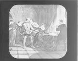 Mary Stuart forced to sign her abdication, 1567.