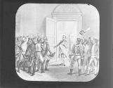 Napoleon showing new born King of Rome to soldiers, 1811.