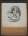 [Salesman's sample with three portraits printed on sheets of silk]