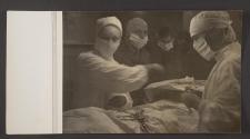 [Nurse and doctor operating on a patient, British army Colonel looks on]