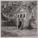 [Toscano extended family nearing the mountainside entrance to Madonna Dela Grotta Church]