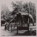 [Anna Toscano, wife of the photographer, standing near an elephant at a zoo in Rome]
