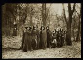 [Group of eight suffragist hikers, including Rosalee Gardiner Jones and Ida Craft during the 1913 march from New York City to Washington, DC]
