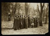 [Group of eight suffragist hikers, including Rosalee Gardiner Jones and Ida Craft during the 1913 march from New York City to Washington, DC]