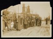 [Group of women marching through street for the 1913 suffrage hike]