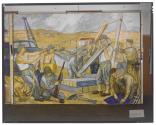 [Reproduction of a painting of soldiers building from a blueprint]