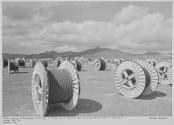 Cables attached to the package containing the nuclear "device" (bomb) to send electrical impulses back to instruments. Nevada Test Site, Nevada