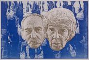 [Man and woman's face in front of shoes]