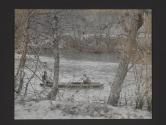 A Frontier Nurse with her patient being ferried across the Middle Fork of the Kentucky River