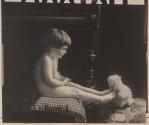 [Child with a white fluffy creature with a retouched face]