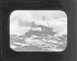 Destroyer avoiding submarine's torpedo