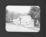 The Old Glen Lake Mill Glen Lake Pa. Contact Slide on Gelatino Chlori de Plate 3 Sec. Exp. Dif. Light Fer. Ox. Del. (On Slide) (Neg) July 1874. Wet Collodion (Slide) Feb.y. 15, 1895 Carb utt Chloride.